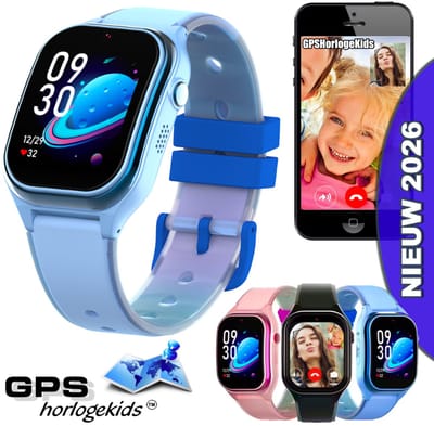 GPSHorlogeKids© - smartwatch kinderen - GPS horloge kind - kleinste model 2026 - kinder smartwatch - 4G videobellen - SOS alarm – veilige zone - klasse tijd - alarm - spatwaterdicht - hartslag - incl. SIM - CURVE blauw