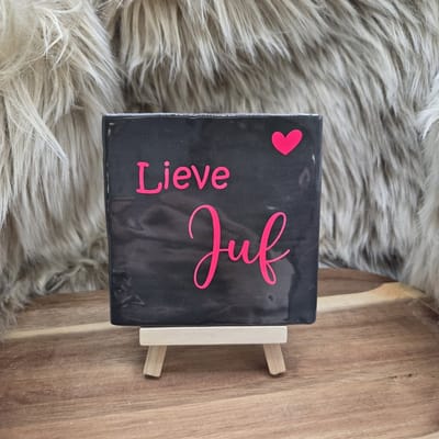 Robuust Wenstegeltje Lieve Juf – Cadeau Juffendag – Afscheid Juf – Bedankje – Trendy – Woondecoratie – Cadeautje - Incl hout standaard