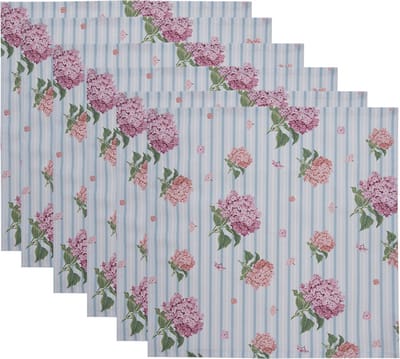 Clayre & Eef Servetten Katoen Set van 6 40x40 cm Blauw Roze Hortensia