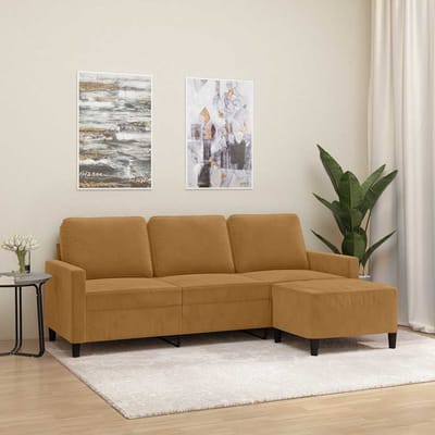 vidaXL - Driezitsbank - met - voetenbank - 180 - cm - fluweel - bruin