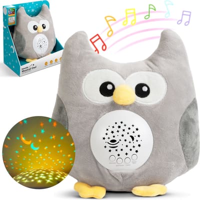 Babykamer Uil Sterrenhemel Projector met Muziek en White Noise op Batterijen - LED Projector Lamp Baby en Kinderen - Kinderlamp - Projector Nachtlampje - Muziek Nachtlampje - Sterrenprojector voor Kinderkamer