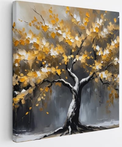 Saammp Canvas Schilderij - Winterboom - Getekend- Abstract - 20x20 - Foto op canvas - Wanddecoratie - Muurdecoratie Woonkamer - Slaapkamer decoratie - Canvas Print