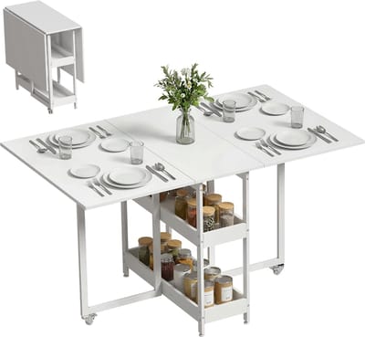 HOMCOM Folding Dining Table-Spanplatte, Metall-133,4L x 80B x 75H cm-Weiß