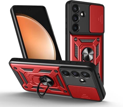 MobyDefend Hoesje - Geschikt voor Samsung Galaxy S25 FE - Pantsercase Met Draaibare Ring - Rood