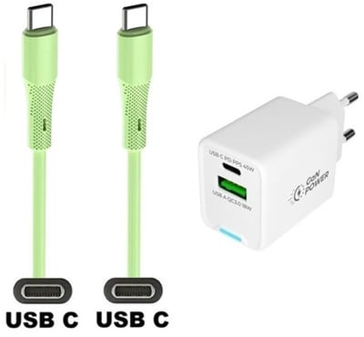 45W super snellader met 2 poorten + 1,0m USB C naar C kabel. Universele PD lader. Oplader adapter past op Samsung Galaxy Z Fold, F42, M10s, M11, M15, M1, Flip, M22, M23, M55s, M05, M53, M62, Quantum