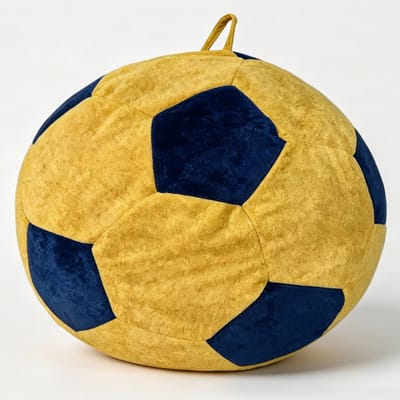 Grote Voetbal Zitzak - Blauw met Gele Lounge Stoel - Traagschuim Vulling - Flanel - Voor Volwassenen & Tieners