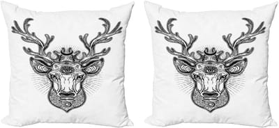 ABAKUHAUS Decoratieve kussenhoes met elandmotief, 2 stuks, modern accent, dubbelzijdige digitale print, 45x45 cm, antracietgrijs en wit