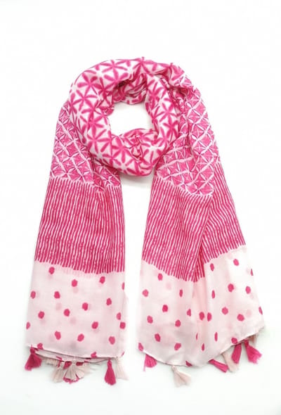 Lange dames sjaal Beatriz fantasiemotief fuchsia roze wit donkerroze