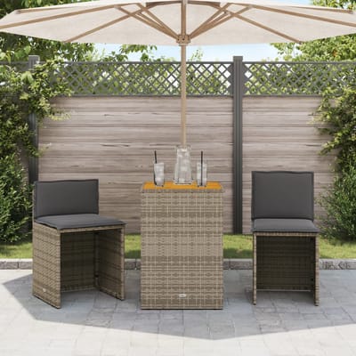 vidaXL - 3-delige - Bistroset - met - kussens - poly - rattan - grijs