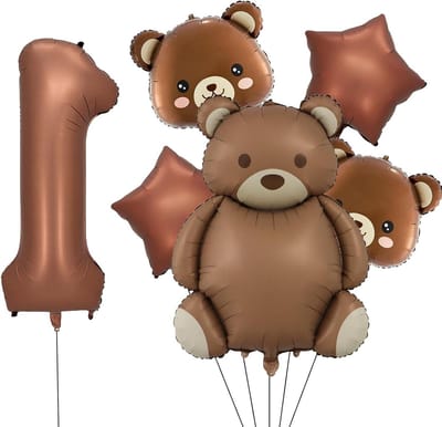 Verjaardagsdecoratie Beer - 1e Verjaardagsdecoratie voor Jongens en Meisjes - Decoratieset met Beer Folieballon en Ster Heliumballonnen