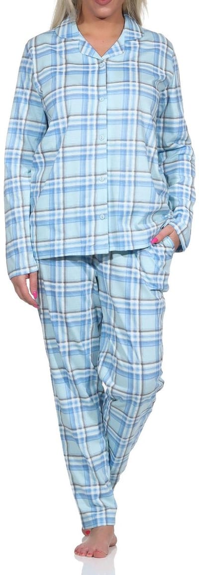 Dames jersey pyjama met doorknoop in ruitjesoptiek - ook verkrijgbaar in oversize