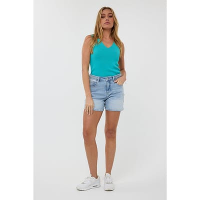 EsQualo Top Rib V-neck Lagoon Maat: S | Mouwloze Tops Outlet | Dames | Blauw
