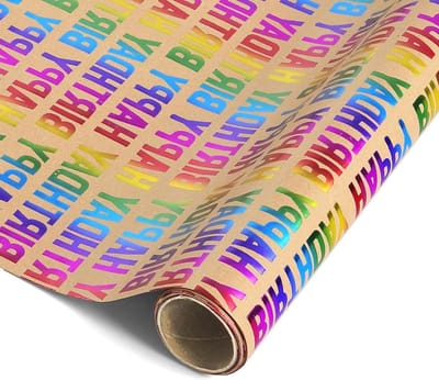 SnelShoppen - Kleurrijke Gelukkige Verjaardag Folie Inpakpapier Roll 43cm x 3m - Glanzende Kraft Gift Wrap voor Verjaardagsfeest, Kinderen en Volwasse