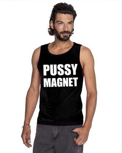Pussymagnet tekst singlet shirt/ tanktop zwart heren S