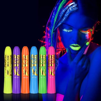 Glow in het Donker UV Neon Gezichtsverf Crayons Set, 6 Kleuren Veilig en Niet-Toxisch voor Halloween Make-up en Cosplay - Fluorescerende Verf voor Feestjes en Evenementen