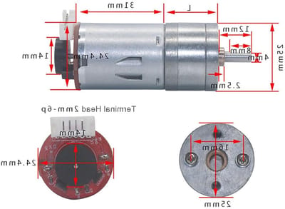 Transmissiemotor met encoder - DC motor - Robot projecten - Geruisloze metalen tandwielen - 65 mm wiel - Zilverkleurig
