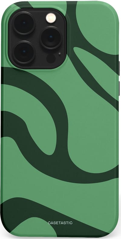 Casetastic hoesje geschikt voor Apple iPhone 14 Pro Max - MagSafe - Dubbellaagse bescherming - Khakigroene Bos Blobs - Fashion Case - Saliegroen Donkergrijs