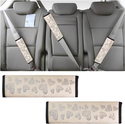 aladdien - Veiligheidsgordel - Kristal - Luxe autodecoratie - Beige - Veiligheidsgordelafdekking - Geschikt voor vrouwen en mannen - Set van 2