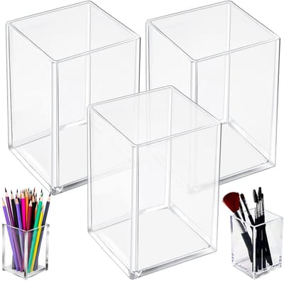 Dailygoody - Acrylic Desk Pen Holder - Brush Organizer - Set van 3 - Transparant - Pencil Cases - Perfect voor Desk - Multifunctioneel