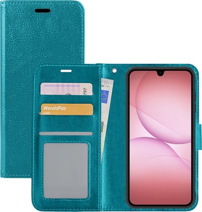Hoesje - Met Pasjeshouder - Geschikt voor Samsung Galaxy A17 - Luxe Bookcase Portemonee - Flip Case - Kunstleer Book Case - Flipcase - Book Cover - Walletcase - Portemonneehoes - Turquoise