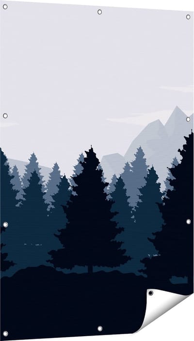 Gards Tuinposter Bos met Bomen Illustratie - Abstract - 80x120 cm - Tuindoek - Tuindecoratie - Wanddecoratie buiten - Tuinschilderij