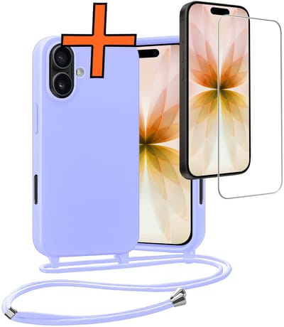 Hoesje Geschikt voor iPhone 17 Hoes Met Telefoonketting Met Screenprotector - Backcover Geschikt voor iPhone 17 Case Met Koord - Lila