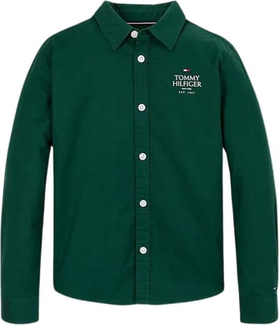 Tommy Hilfiger Kids TH logo Regular Fit Oxford Overhemd - Kids - Groen - 10 jaar