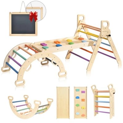 Opvouwbare driehoekige klimset voor peuters - Houten Montessori klimtoestel