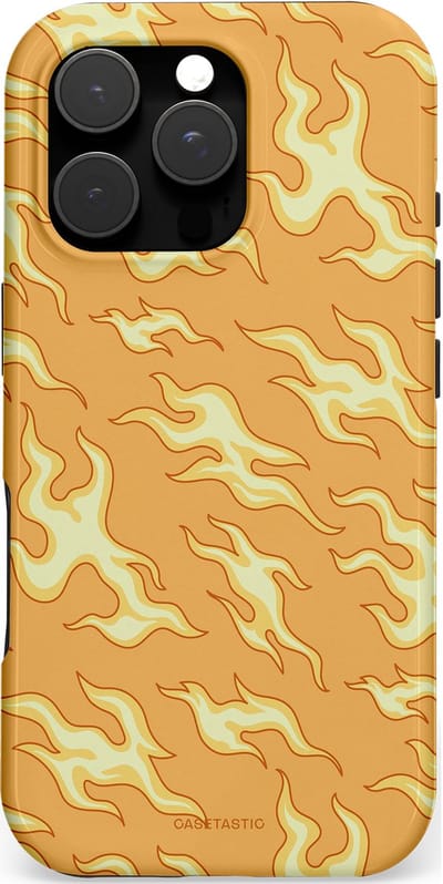 Casetastic hoesje geschikt voor Apple iPhone 16 Pro - MagSafe - Dubbellaagse bescherming - Vlammen van passie - Fashion Case - Goud Beige