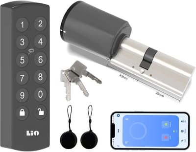 Smart Lock, Elektronisch deurslot met toetsenbord, slotcilinder 30/45, deur ontgrendelen via NFC-kaarten, cijfercode, APP, sleutels, slim deurslot met batterij en oplader.