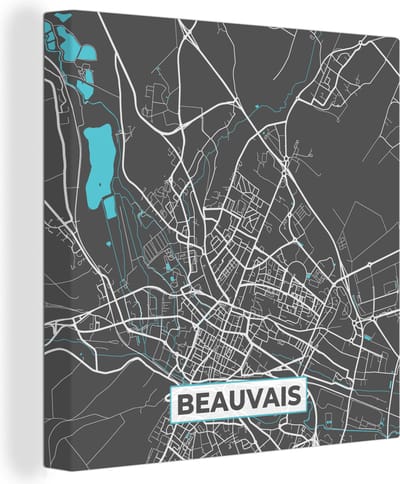 Canvas Schilderij Frankrijk – Beauvais – Stadskaart – Plattegrond – Kaart - 20x20 cm - Wanddecoratie