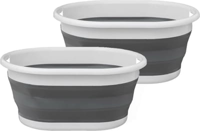 5Five Wasmand opvouwbaar met handvatten - 2x stuks - kunststof - 21L - grijs/wit - 54 x 39 x 23 cm