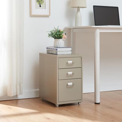 Verrijdbare Kantoorarchiefkast met 3 Lades voor Documenten en Bureauartikelen 48x28x41 cm Camel