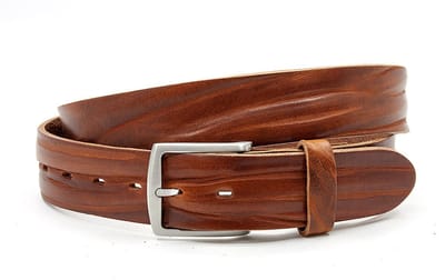 Bruine leren jeans riem 4cm gekreukt leer - Dames riem - Leer - Jeans riem - Casual - Maat 85