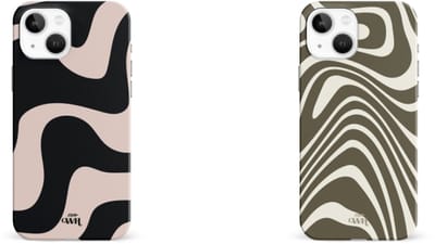 xoxo Wildhearts telefoonhoesjes Boogie Wonderland Green + Ride With Me Zwart Beige – Double Layer Hard Cases met golvend design – stevig en glanzend – geschikt voor iPhone 15