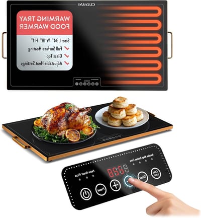 Warmhoudbak Glas - Elektrische Verwarmer - Buffetten Feesten - Volledige Oppervlakte Verwarming - 80 x 45 cm - Zwart Goud