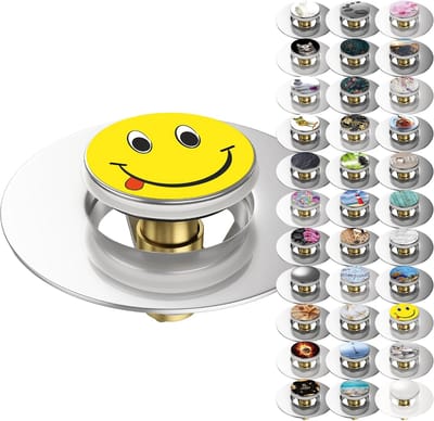 Wastafelstop Pop-Up - Afvoergarnituur Universeel - Badkamer Vrolijk Maken - Met Vrolijk Motief - 34-38mm Afvoer - Smiley