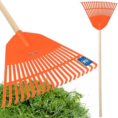 KOTARBAU® Bladhark, Tuinhark van Kunststof, 45 cm, Oranje, met Steel, Gazonhark, Waaierbezem, Lichtgewicht Hark, Stevige Hark
