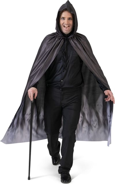 Funny Fashion Halloween Duivel/Vampier/Geest verkleed cape met capuchon - volwassenen - zwart - polyester - one size