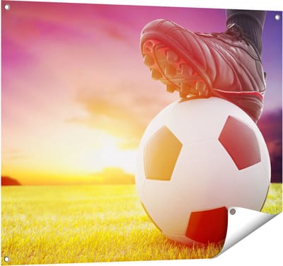 Gards Tuinposter Klassieke Voetbal Aftrap met Zonsondergang - 100x80 cm - Tuindoek - Tuindecoratie - Wanddecoratie buiten - Tuinschilderij