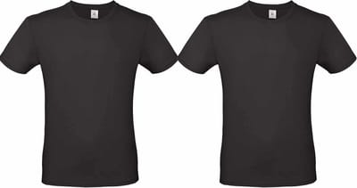 Set van 2x stuks zwart basic t-shirt met ronde hals voor heren - katoen - 145 grams - zwarte shirts / kleding, maat: S (48)