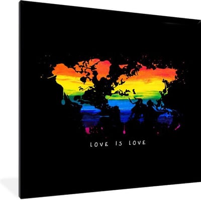 Poster in lijst - Fotolijst 40x40 cm - Posters - Wereldkaart - Pride - Love - Posterlijst zwart - Decoratie - Wanddecoratie woonkamer - Muurdecoratie slaapkamer