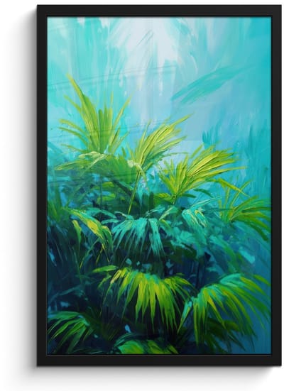Poster in lijst - Fotolijst 40x60 cm - Posters - Bladeren - Groen - Schilderij - Abstract - Posterlijst zwart - Decoratie - Wanddecoratie woonkamer - Muurdecoratie slaapkamer
