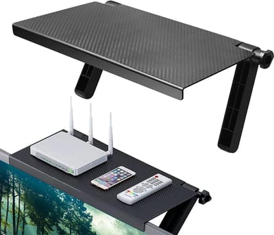 Verstelbare schermplank, opklapbare bovenplank voor monitor, tv-monitorplank, settopplank, schermrek, opklapbare monitorstandaard voor tv-box, router, afstandsbediening (zwart)