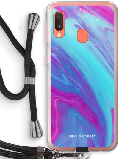 Case Company® - Hoesje met koord geschikt voor Samsung Galaxy A20e hoesje met Koord - Zweverige regenboog - Telefoonhoesje met Zwart Koord - Bescherming aan alle Kanten en Over de Schermrand