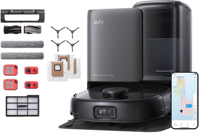 eufy Omni E25 - Robotstofzuiger met Vervangingssets - HydroJet dweilsysteem - 20.000 Pa zuigkracht - DuoSpiral borstels die ontklitten - CornerRover arm voor het schoonmaken van hoeken - alles-in-één station