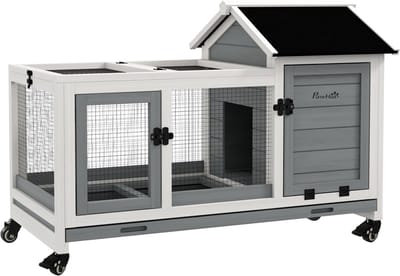 PawHut Konijnenhok Dennenhout, staal 108L x 58B x 73,5H cm Grijs