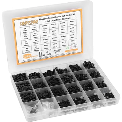 1220 Stuks Schroef Moer Ringen Set Koolstofstaal M2 M3 M4 M5 Halfronde Kop Zeskantige Inbusbouten Moeren