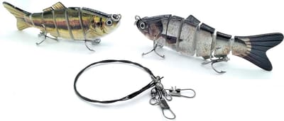 Swimbait Shad, 2 x wobbler, set van 2 (2 x 10 cm 17 g), 2 x stalen voorvak (30 cm) voor snoekbaars snoek