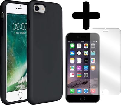 Hoesje - Met Screenprotector - Geschikt voor Apple iPhone SE (2020) - Sterk & Shockproof - Telefoon Hoes - Back Cover - Siliconen Case - Telefoonhoes - Zwart